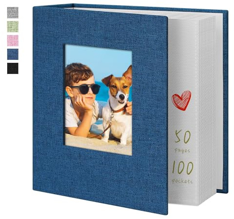 Yopih Photo Album 4x6 100 Pockets with Linen Cover Picture Albums for Family, Wedding, Baby, Photo Book Holds Vertical Pictures Blue