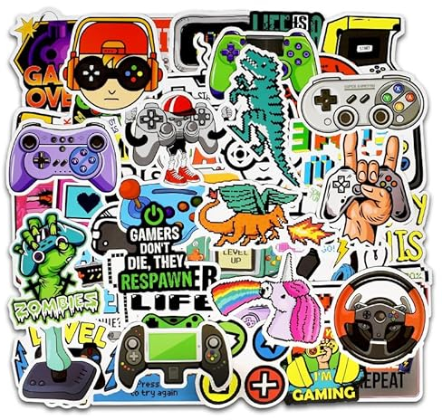 50 PCS Video Gaming Spiel Sticker Aufkleber für Laptop, Telefon, Wasserflasche, Skateboard, Koffer, Gitarre, Pad, niedliche ästhetische Vinyl Aufkleber, Wasserdicht, Scrapbook Aufkleber (I)