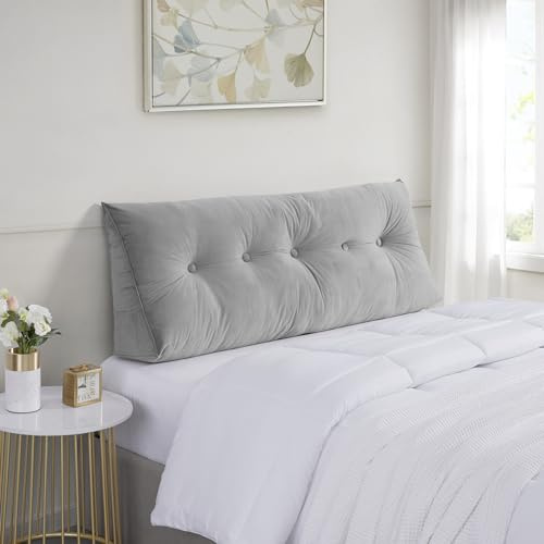 Sweet Home Collection Headboard Pillow Queen - Bed Wedge Pillow for Headboard - Large & Versatile Triangle Cushion Reading Support Pillow, Queen - 59, Gray