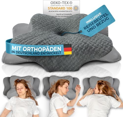 Glückstoff® Almohada Cervical & Ergonómica [para Todos LOS Tipos DE SUENO] - Pillow Antironquidos & Antiarrugas - Alhomada Ergoflex Ortopedica & Viscoelastica - Memory Foam Pillow Boca Abajo