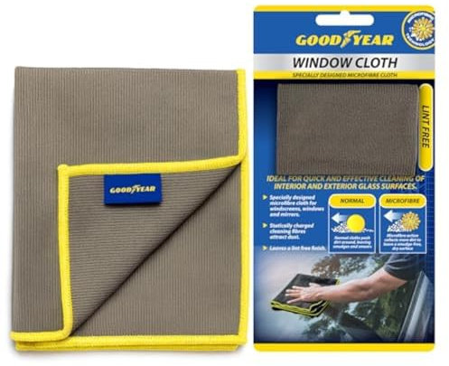 Goodyear microfibre Window Cloth I Designed Microfiber Cloth for windscreens, windows and mirrors| Statically charged cleaning| Leaves lint free finish| Ideal for effective cleaning of glass surfaces