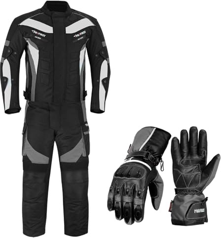 Inflori Waterproof Motorbike Motorcycle Gloves Armoured 2 Piece Suits Jacket with Trouser CE Armoured For All Seansons Weather Mens (Grey, M 38 Chest/32 Waist Leg 32)