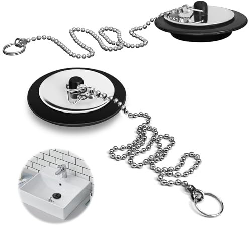 2 Universal Sink & Bathtub Plugs - Kitchen & Bath Sink Plug Replacement (Size 42-45mm, 40cm Chain)