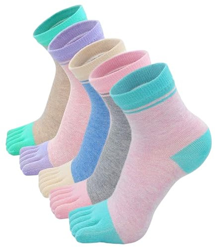 flintronic 5 Paare Damen Fünf Finger Socken aus Baumwolle, Damen Sneaker Socken mit Zehen, Bunte Socken, Atmungsaktive, für Sport Laufende Freizeit