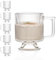 INSETLAN Glass Coffee Mug Set of 6, 295 ml Vertical Striped Glasses with Handle and Base, Ribbed Glass Coffee Mug, Clear Tea Cups, Perfect for Cappuccino,Latte,Tea,Desserts