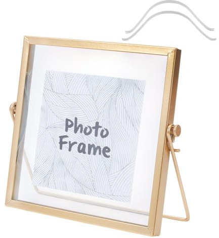 OLYCRAFT 16x16cm Glass Picture Frame Vertical Gold Metal Photo Frame Simple Metal Geometric Picture Frame Tabletop Shelf Photo Frames with Glass Front Frames for Home Office Wedding Desk Stand
