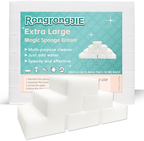 RongrongJIE Extra Large Magic Sponge Eraser, 12 Pack, Thick, Long Lasting, Melamine Sponges for Cleaning, Multi Surface Power Scrubber Cleaning Pads for Kitchen, Bathroom, Furniture, Tub, Sink, Dish