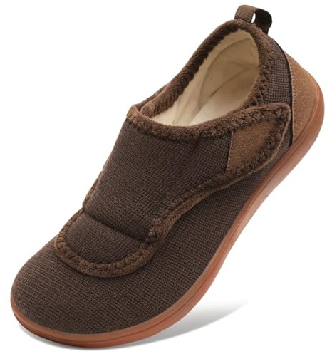 JOINFREE Men's Slippers Wide Fit Adjustable Comfortable House Shoes with Back Heel, Zero-Drop Non-Slip Slippers for Swollen Feet, Sensitive Feet, Indoor Outdoor Walking Brown 11