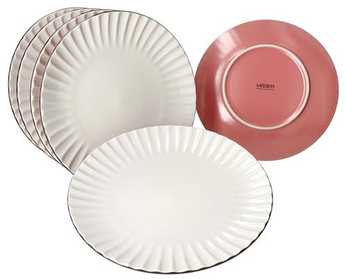 MÄSER OSITA Rose 6er Set Speiseteller I rosa & cremefarbene Steingut-Essteller für 6 Personen I große Teller für Hauptmahlzeiten, zum Grillen & Co
