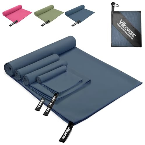Vikcvcsc Serviette Microfibre Lot de 4 Serviette de Sport Homme et Femme à Séchage Rapide,Serviette de Plage Serviette Piscine pour Musculation,Bain,Voyage(Bleu Marine,160x80cm+2pcs 80x40cm+40x30cm)