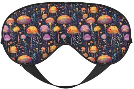 Máscara de sueño para los ojos para hombres y mujeres – Estampado de hongos coloridos de dibujos animados con hebilla ajustable – Máscara de sueño opaca y cómoda para hombres y mujeres – Diadema