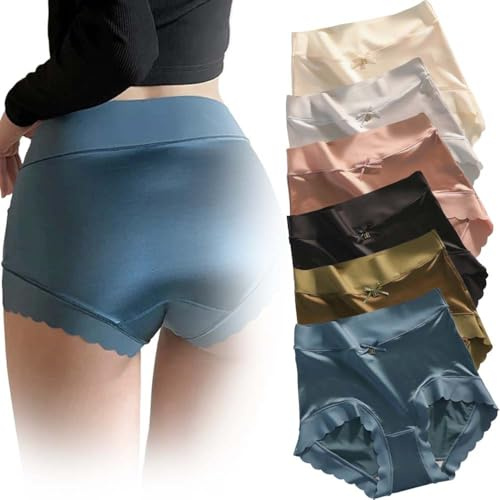 Lowvedgk 6pcs Culotte Absorbant l'humidité en Satin de Soie glacée de qualité supérieure Culotte en Soie glacée keepholdon (6 pièces,2XL (70-80kg))