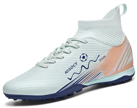 NISOCY Soccer Shoes for Mens Womens Professional Cleats High-Top Athletic Turf Football Shoe Outdoor/Indoor Professional Futsal Football Training Sneaker Green US 9
