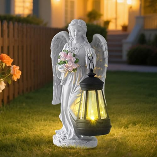Laimejia Solar Angel Garden Statue, Angel Solar Lights Outdoor Garden Ornament, Solarfairy Gardenfigurines for Outside Yard Art Patio Balcony Front Lawn Ornaments