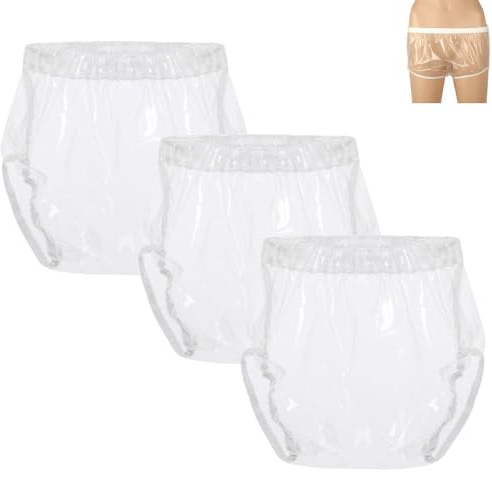 3 Stück Waschbar Kunststoff Inkontinenzhose für Erwachsene, Windelüberzüge für Erwachsene Auslaufsichere Windeln Inkontinenz-Slip für Damen und Herren(Clear,Large)