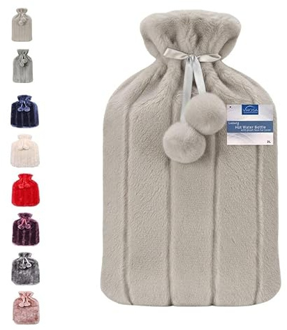 VIROSA Hot Water Bottle with Premium Cozy Fluffy Cover | Large 2L Capacity | Best for Relief from Back, Neck, and Leg Muscle Pain and Cramps (Mink)