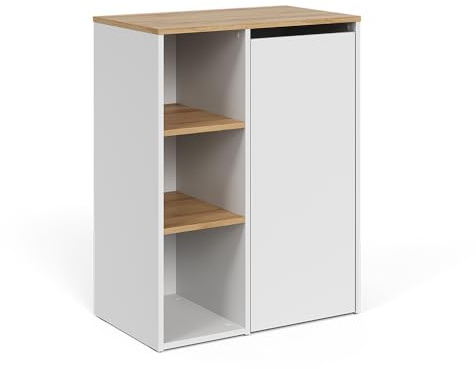 Vicco Armoire de Salle de Bain Viktor, Blanc/Artisan, 68x88.2cm avec étagères Ouvertes et Panier à Linge, avec Panier à Linge intégré pour Un Rangement Discret