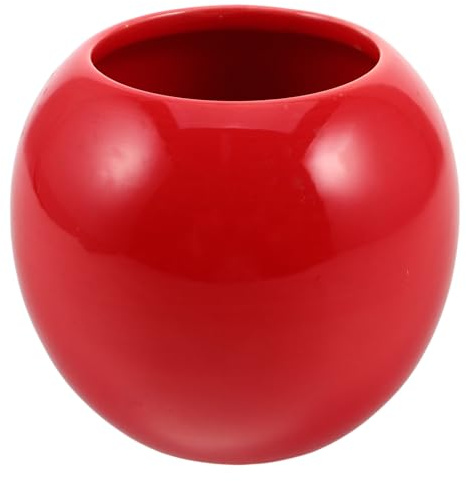 GALPADA Jarrón Decorativo de Cerámica Roja Pequeño Esférico 10x10x5 Cm para Decoración del Hogar, Florero Minimalista para Mesa, Acento Vibrante y Compacto para Sala y Oficina