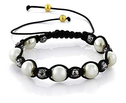 Gem Stone King Adjustable Bracelet For Women With 7 10mm Glass Pearl Unisex