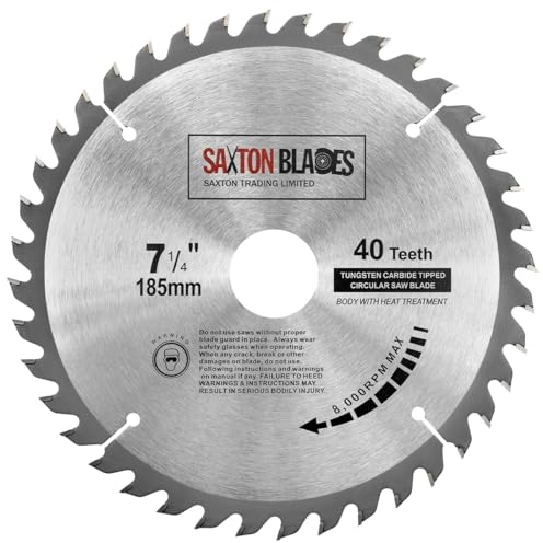 Saxton TCT18540T - Lama per sega circolare TCT per legno, 185 mm x 30 mm x foro x 40 T per Bosch Makita Dewalt, adatta per seghe da 190 mm
