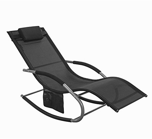 SoBuy Chaise Longue Transat Pliable Jardin Fer – Bain de Soleil Ergonomique à Bascule Relax – Fauteuil Extérieur Confortable Plage pour Terrasse Balcon Camping, Noir, OGS28-SCH