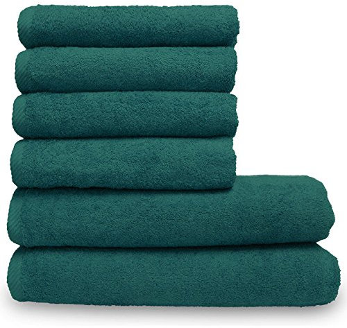 Lanudo Pure Line Handtuch-Set 6 teilig, 2 Duschtücher 70 x 140 cm & 4 Handtücher 50 x 100 cm, Petrol