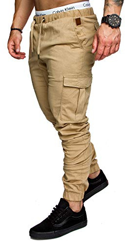 Amaci&Sons Jogger Cargo Herren Chino Jeans Hose 7001 Beige W32