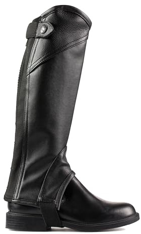 HORZE Unisex Soft Leather Zip-Up Equestrian Kids Half Chaps for Horseback Riding | See Size Chart in Description - Black - M