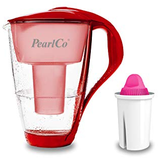 GLAS-Wasserfilter PearlCo (rot) mit 1 Magnesium classic Filterkartusche - Made in EU