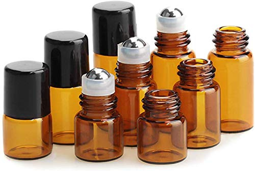 JAWSEU 6 st. 2 ml små tomma glasflaskor Roll-On påfyllningsbar Braunglas flaska kosmetika droppflaskor eterisk olja flaskor med rulle för kosmetika behållare för resor
