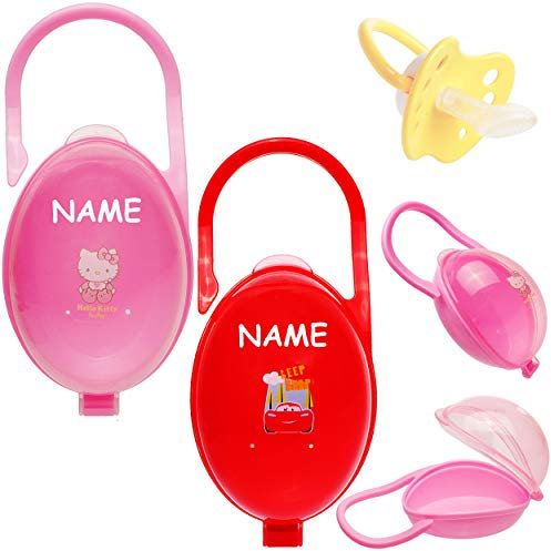 alles-meine.de GmbH Schnullerbox/Dose - bis 2 Schnuller - mit Henkel - Haken - Jungen Motiv - inkl. Name - BPA frei - Schnullerdose - Kinder Baby - Kunststoff Plastik Schnuller..