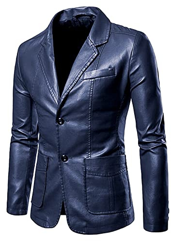 Raopuzi Herren Leder-Sakko Biker Lederjacke aus Herren schwarz Lederblazer ledermantel Herren Echtes Rindsleder Biker Jacke Vintage Herren Echtes Leder Biker Jacke (Blau, XXL)