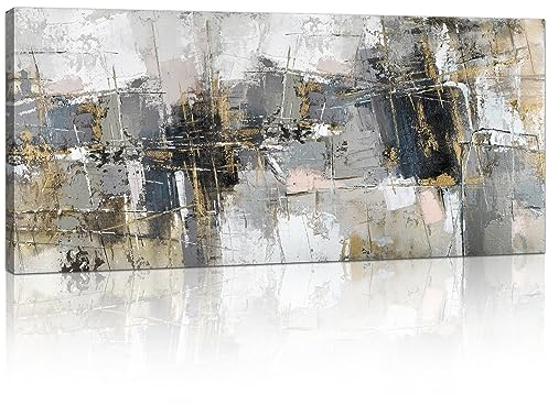 FajerminArt Marco de Madera Grande Gris Abstracto Cuadros Decoracion Salon Modernos Pintura Lienzos decorativos Cuadros Decorativos Salón Dormitorio Comedor Oficina Listo para colgar 120x50cm