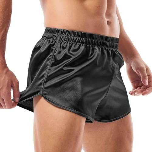 Amy Coulee Satin boxershorts herren pyjamahose kurz (Schwarz, XL)