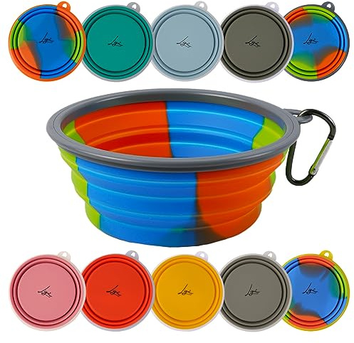 Ligo - EBBY 2PZ ciotola per cani, ciotola da viaggio, ciotola portatile per acqua e cibo, ciotola pieghevole con moschettone (GRIGIO SCURO) M