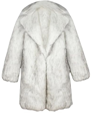 Naisicatar Mens Faux Fur Coat, Fashion Thicken Long Trench Coat Jacket, Turndown Warm Long Faux Fur Cardigan,White Winter Warm Outwear for Winter Hippie Disco, L