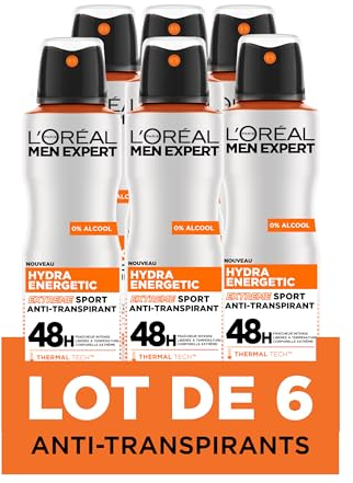 L'Oréal Men Expert Hydra Energetic Déodorant Spray Anti-Transpirant Extreme Sport - Lot de 6 x 150ml