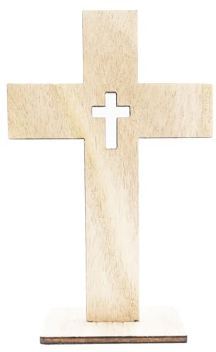 Floatdream 10 Stücke Holz Stehendes Kreuz, Holz Kreuz mit Basis, Wohnkultur Holzkreuz, Verwendung als Tischdekoration, Raumdekoration, Ostergeschenk