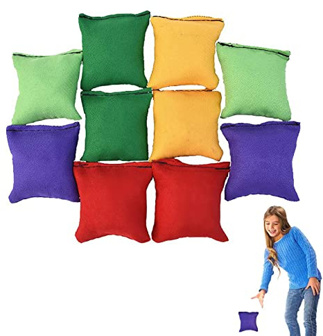10 Pieces Bean Bags Kids Throwing, Square Cornhole Kids Throwing Game, Cornhole For Tossing Sports Outdoor Family Games, Premiumm Cotton Fabric, 5cm(Random Color)
