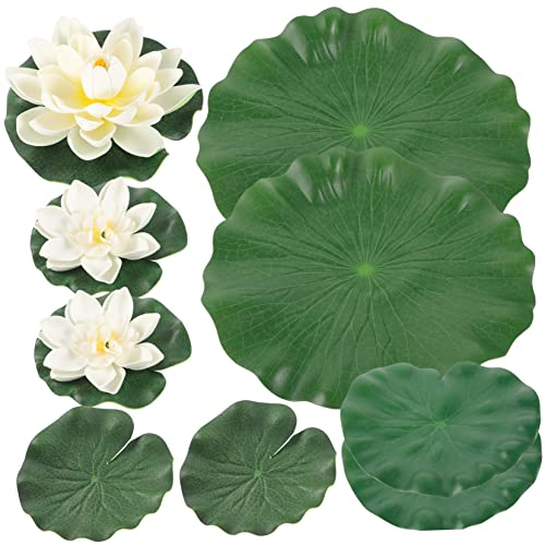 Warmhm 3sätze Künstlichen Lotusblumen Und Blättern Realistische Schwimmdeko Für Teich Pool Und Garten Blumen Pflegeleicht Und