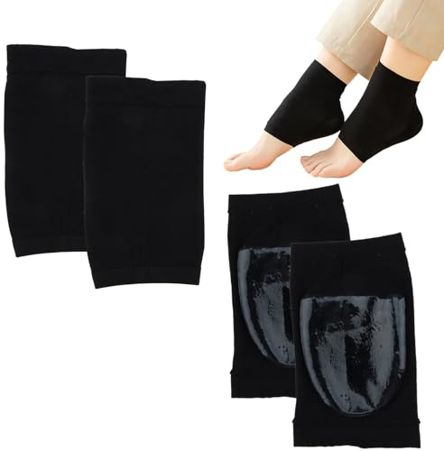 4Pcs Heel Protectors Gel Cups Cushion Elasticity Pads Moisturising Dry Skin for Women Men for Cracked Heels Achilles Tendonitis Foot Spur Pain Relief Blister Prevention (Black & Beige)