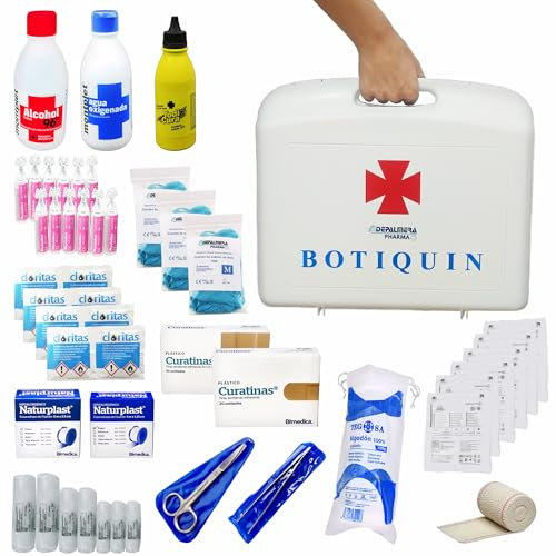 DEPALMERA Pharma✙ Botiquín de Primeros Auxilios para Hogar y Trabajo, Maletín completo homologado 38x34x9cm con Vendas, Gasas, Guantes, Alcohol, Agua Oxigenada y Más, Ideal para Emergencias en casa.