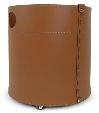 LIMAC Design GIRO vedhållare i läder, vedförvaringsväska, modern vedkorg för inomhusbruk, modern vedkorg med gummerade hjul, tillverkad i Italien. (brun)