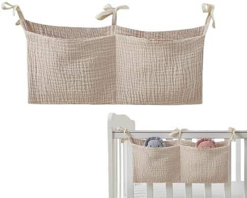 Poche pour berceau de bébé | Organiseur de lit portable en coton à usage multiple avec 2 poches pour couches