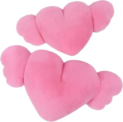 2 pezzi Cuscino per auto, Accessorio per sedile di guida, Cuore di peluche Poggiatesta, Cuscino a forma di cuore Cuscino con ali, Carino Cuscino per auto Poggiatesta (Rosa)