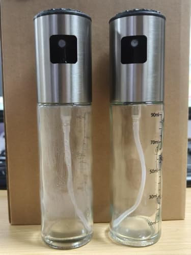 KitchenBoss Spruzzino Olio per Friggitrice Aria Nebulizzatore Olio, 2 Pezzi Oliera Spray Vetro con Spazzole e Imbuto Olio Spray per Insalate, Grigliate e Fritture (100ml)