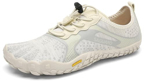 SAGUARO Barefoot Shoes Uomo Donna Scarpe Barefoot Scarpe Minimaliste Scarpette da Palestra Traspiranti Scarpette da Scoglio con Punta Larga e Suola a Goccia Zero Beige,Gr.38