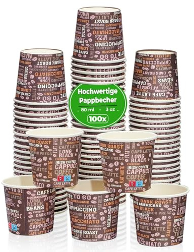 MH QUALITY Taza de café To Go de 80 ml, 100 vasos de papel desechables, respetuosos con el medio ambiente y reciclables, para bebidas calientes y frías
