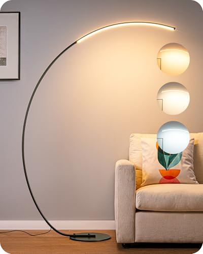 EDISHINE LED Bogenlampe Wohnzimmer, Dimmbar Stehleuchte mit Fernbedienung, 18W 2200 lm, 3 Farbtemperaturen, Memory-Funktion, Moderne Ecke Leselampe für Sofa Büro Schlafzimmer,167cm