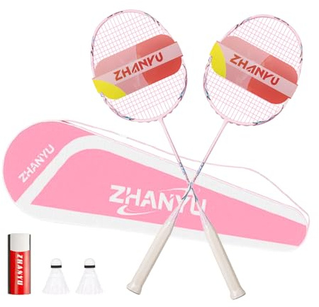 Badminton SchläGer Profi，Badminton SchläGer,Professionelle Ausbildung Unterhaltung Federball Set Mit 82 Gramm Kohlefaser,Bestehend Aus 2 Raketten,2BäLlen Und 1 Tasche(021fen)